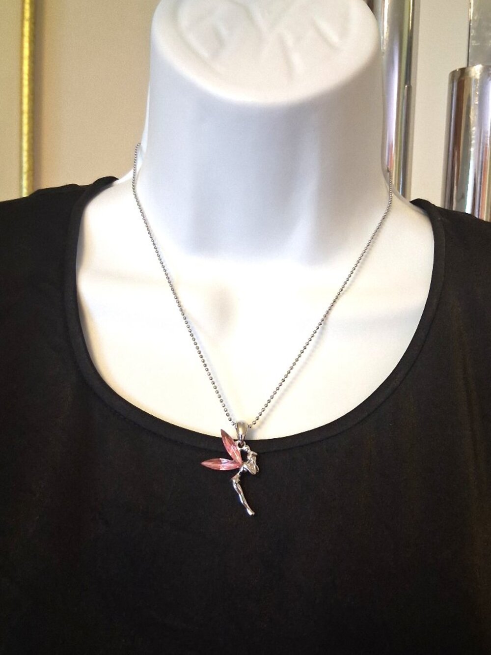 Vintage Artistic Ballerina Pendant Pink Austrian Crystal Silver-Plated Necklace